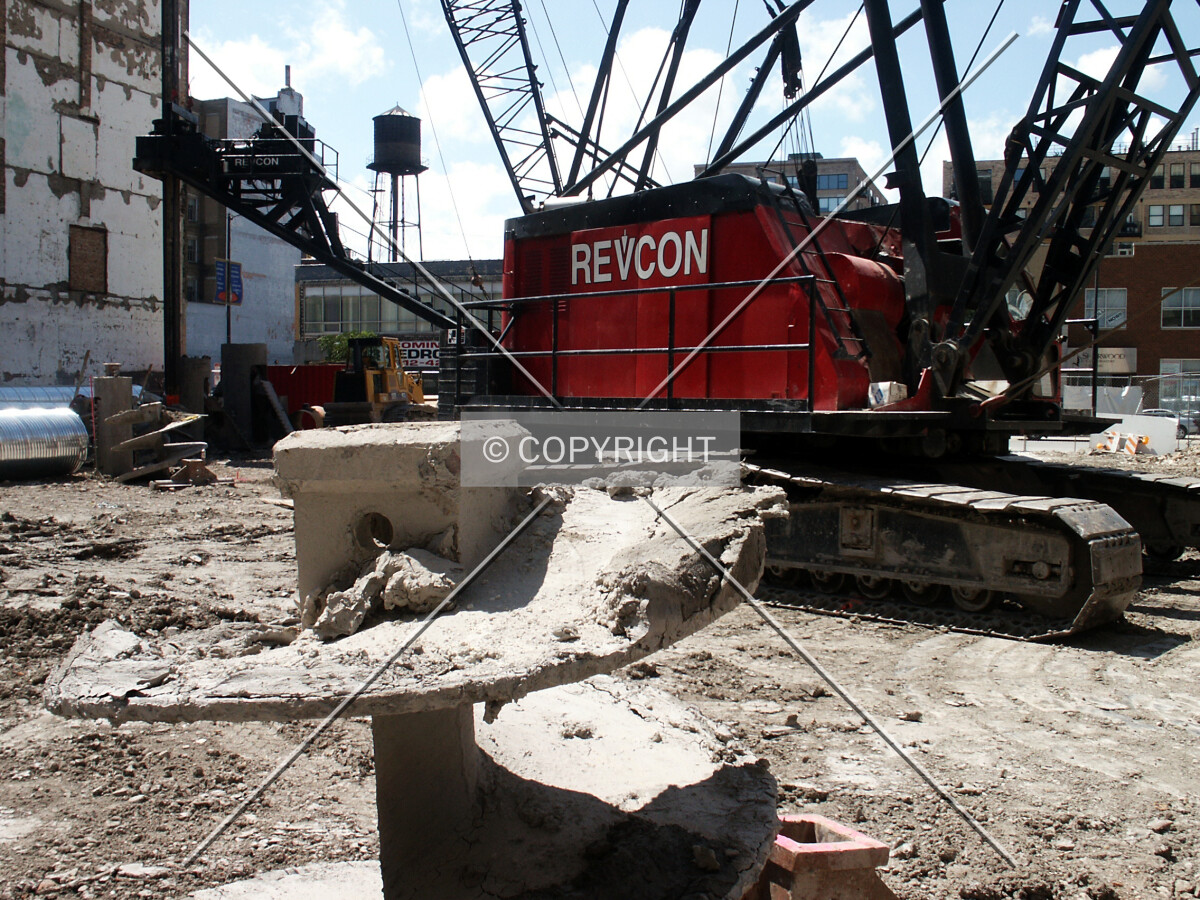 Foundation cranes seen from the alley