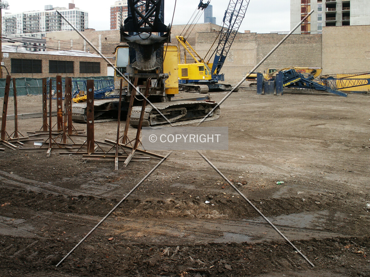 Looking north at the drilling cranes