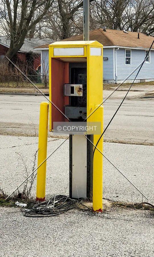 An old phone booth in the parking lot; February 3, 2020