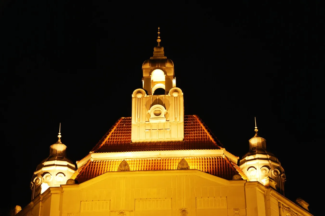 Yellow night lighting at top