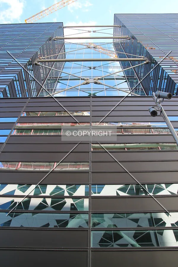 Looking up west facade