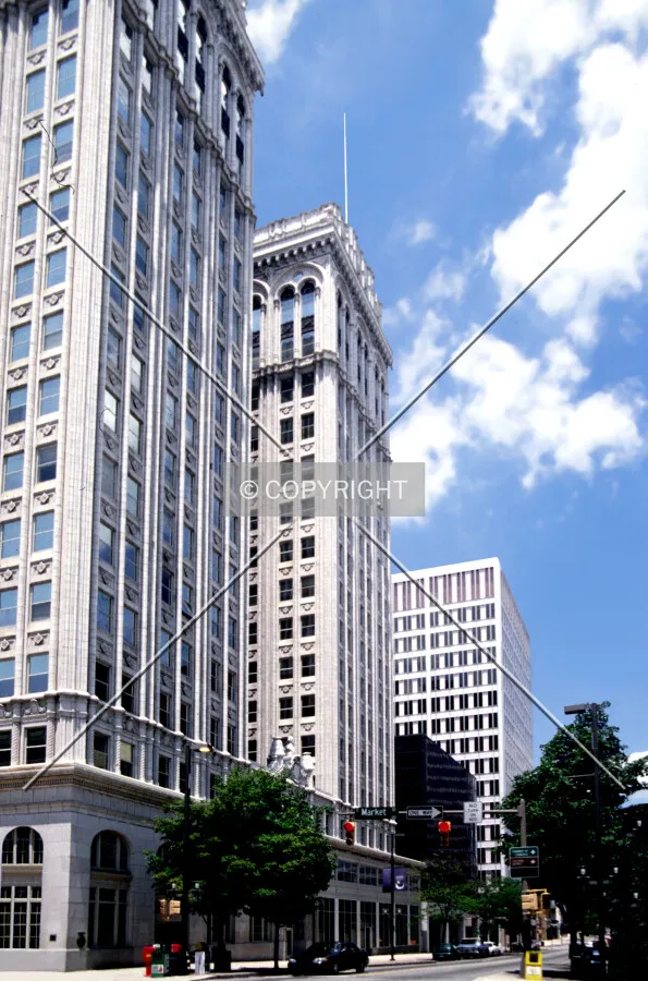 View from the southeast with the Jefferson Standard and 201 North Elm Street Buildings