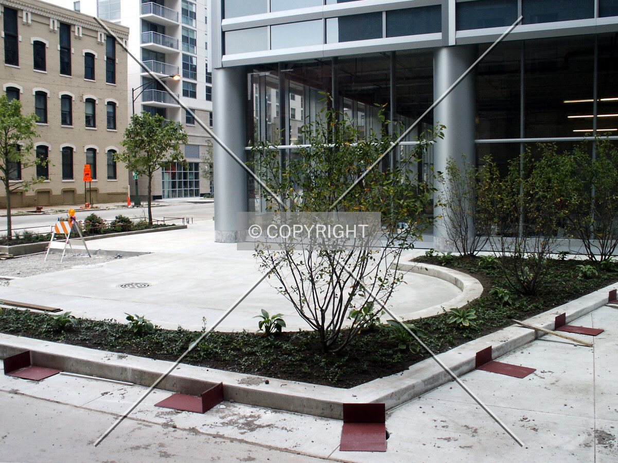 Plaza at the southwest corner