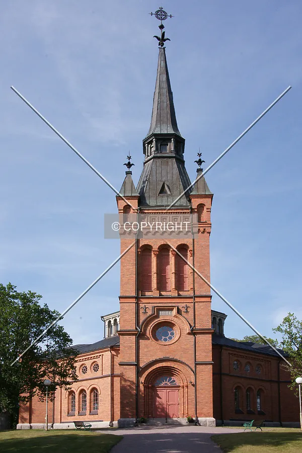 The church tower as seen from the site entrance