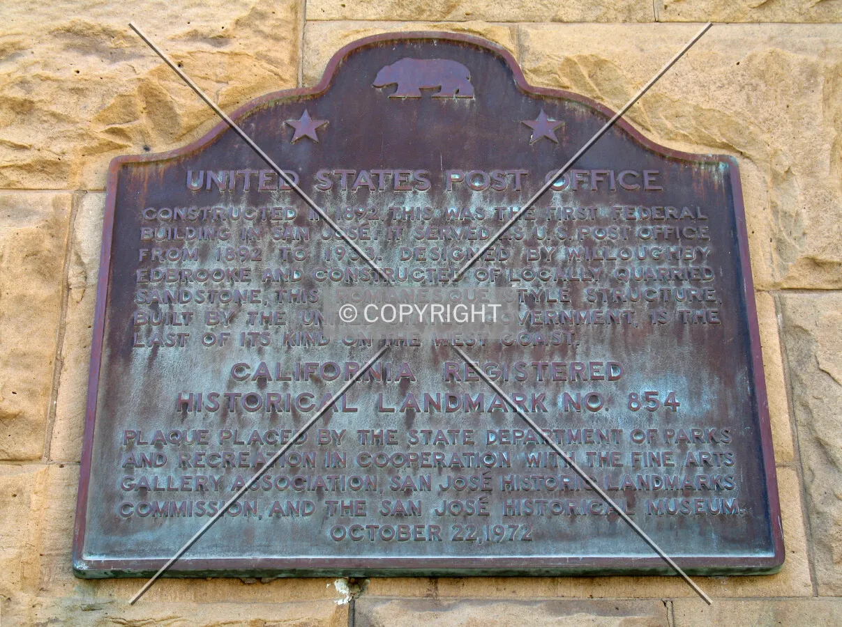 California Historical Landmark plaque on the south facade
