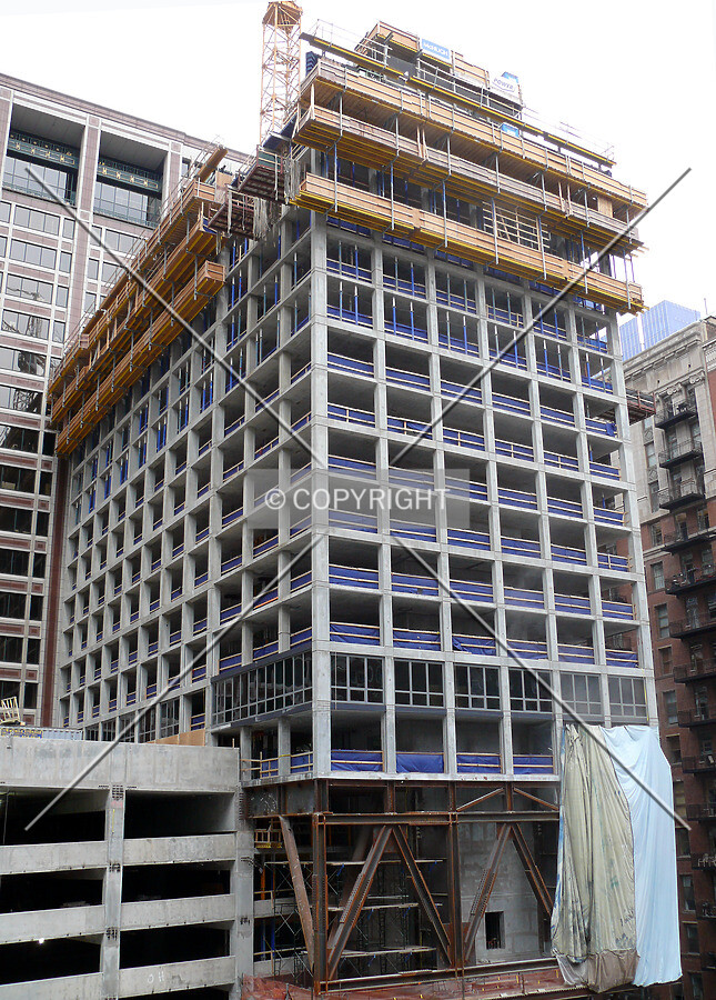View from the southeast as the tower rises above the base