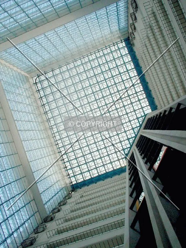 View of internal facade from ground level foyer