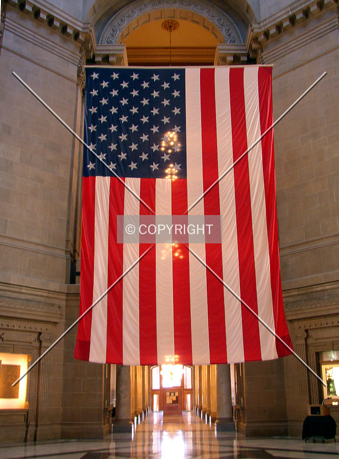 American flag hanging in the rotunda