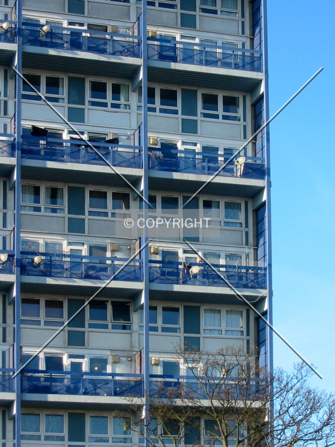 Detailed view of the tower's maisonette units