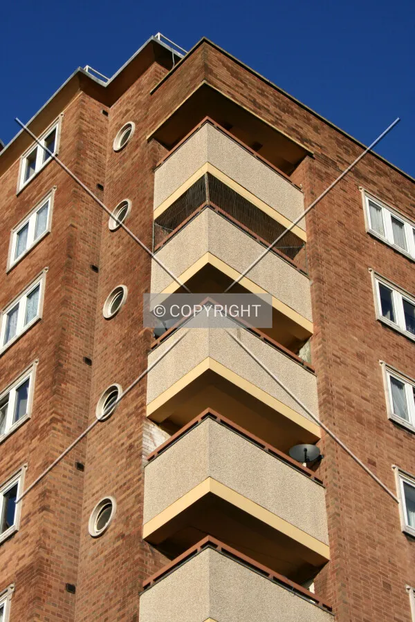 Looking up at the balconies