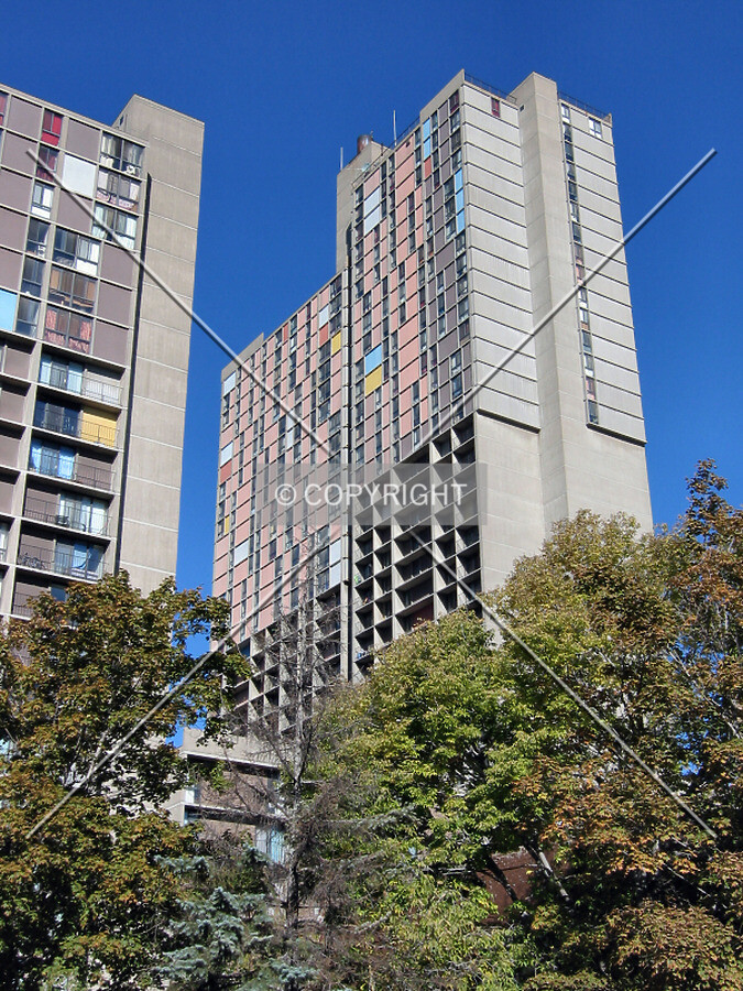 Looking up the southeast corner, Tower D on left