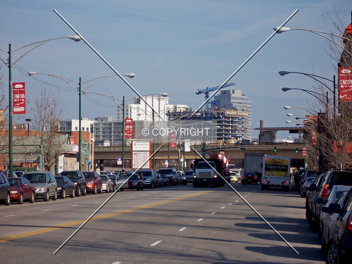Looking northeast from the intersection of Archer Avenue and Cermak Road