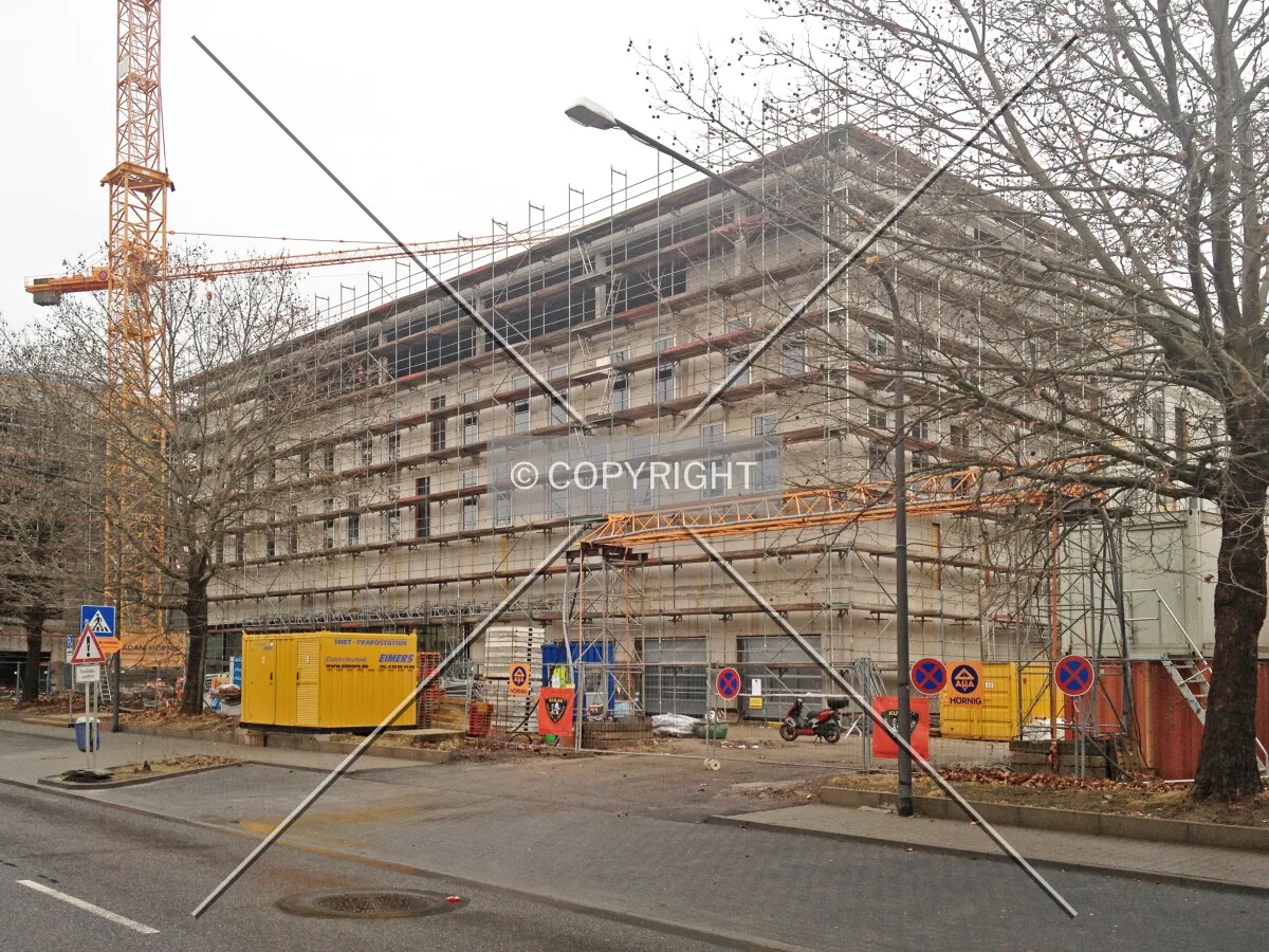 Scaffolding and crane
