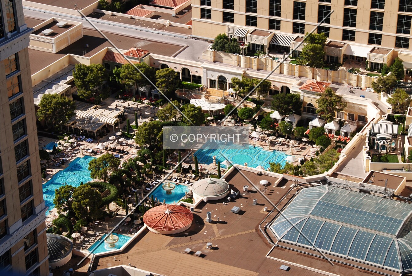 Elevated view of the swimming pool area
