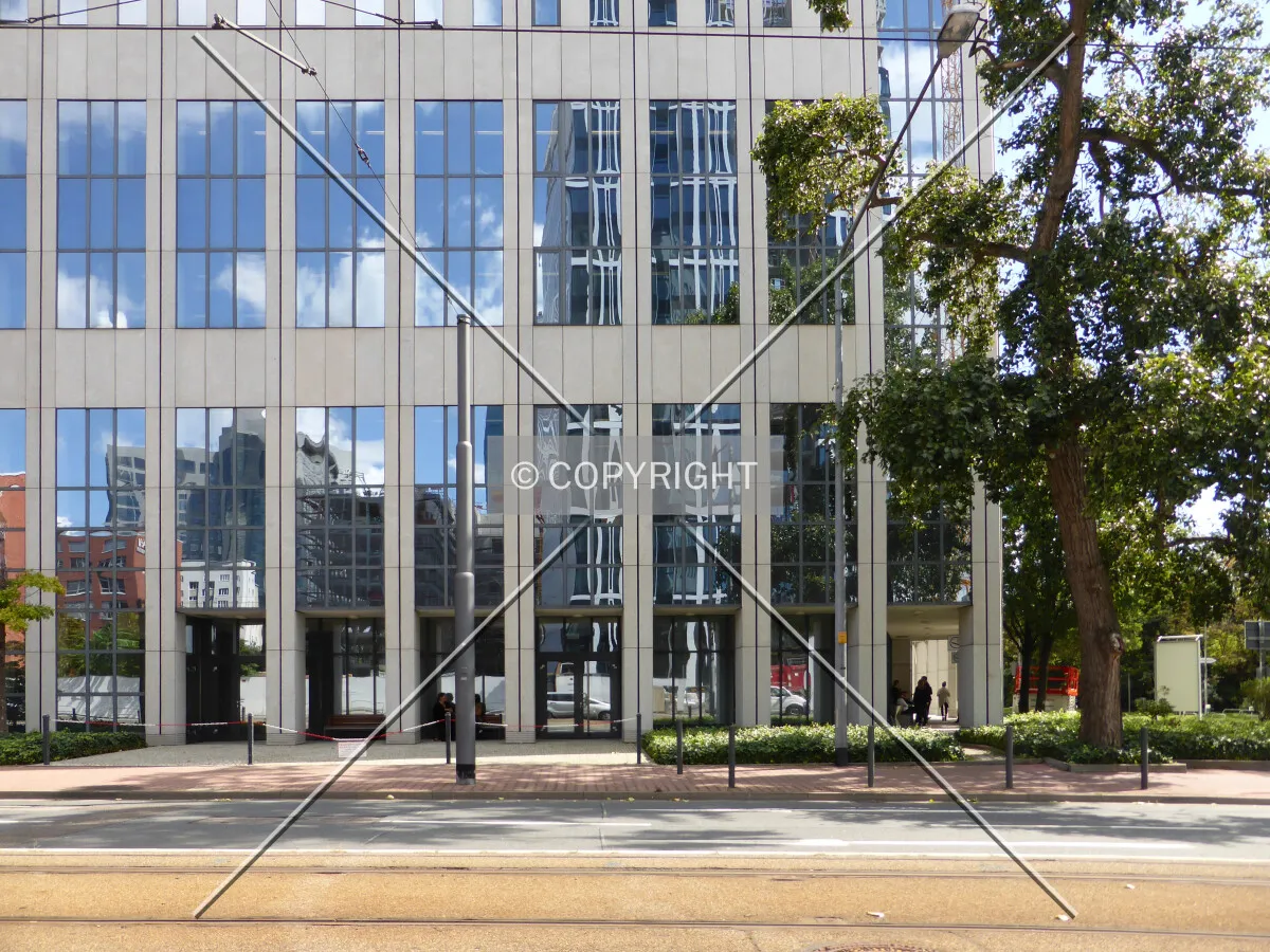 The base of the office building