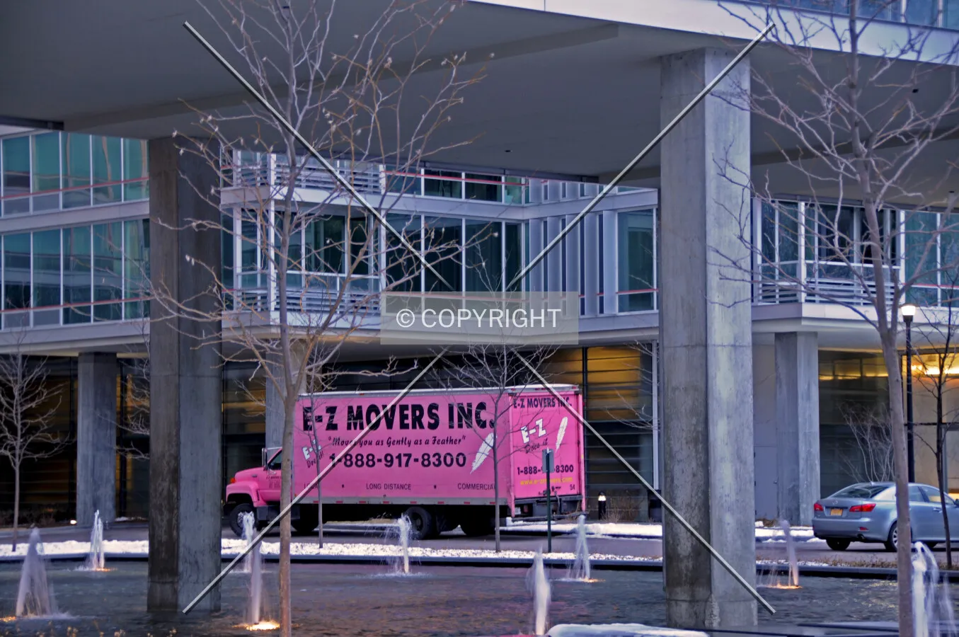 Moving van for new residents in the courtyard