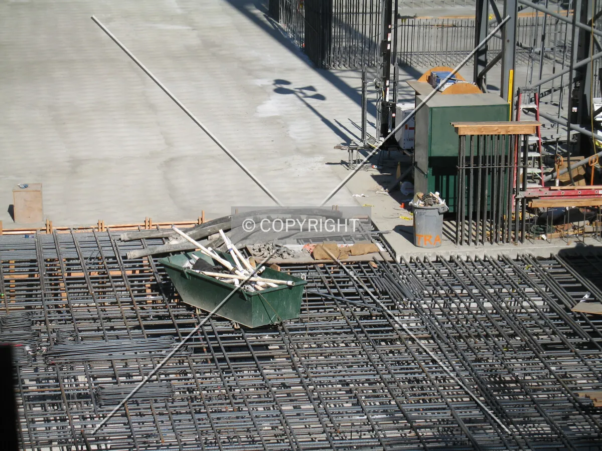 Steel re-bar in place in preparation for the next concrete pour