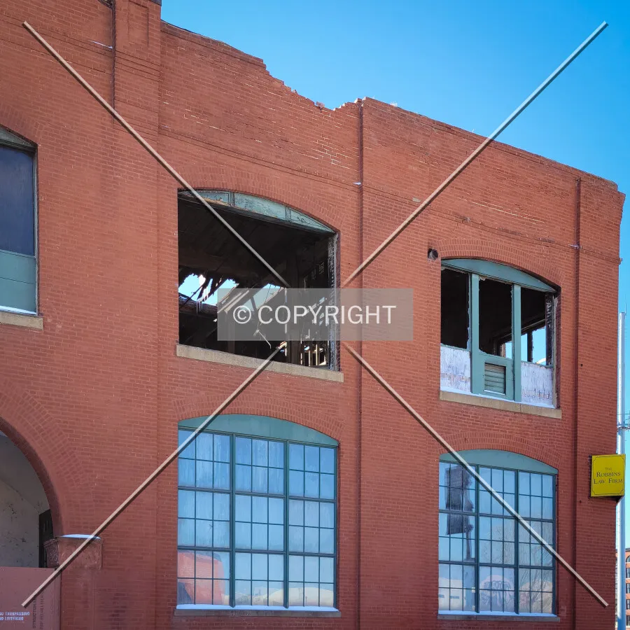 From the northeast after being damaged by fire; February 6, 2022