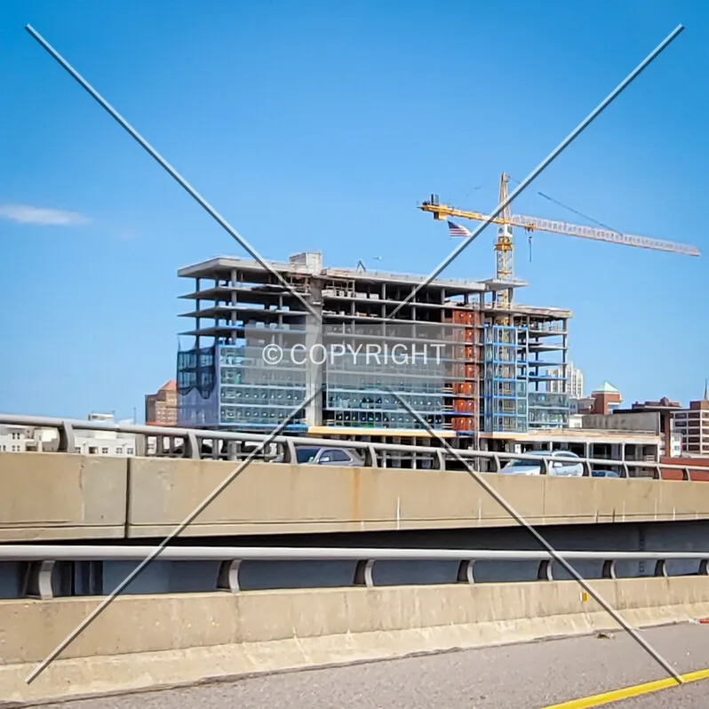 From the southwest during construction; August 12, 2023