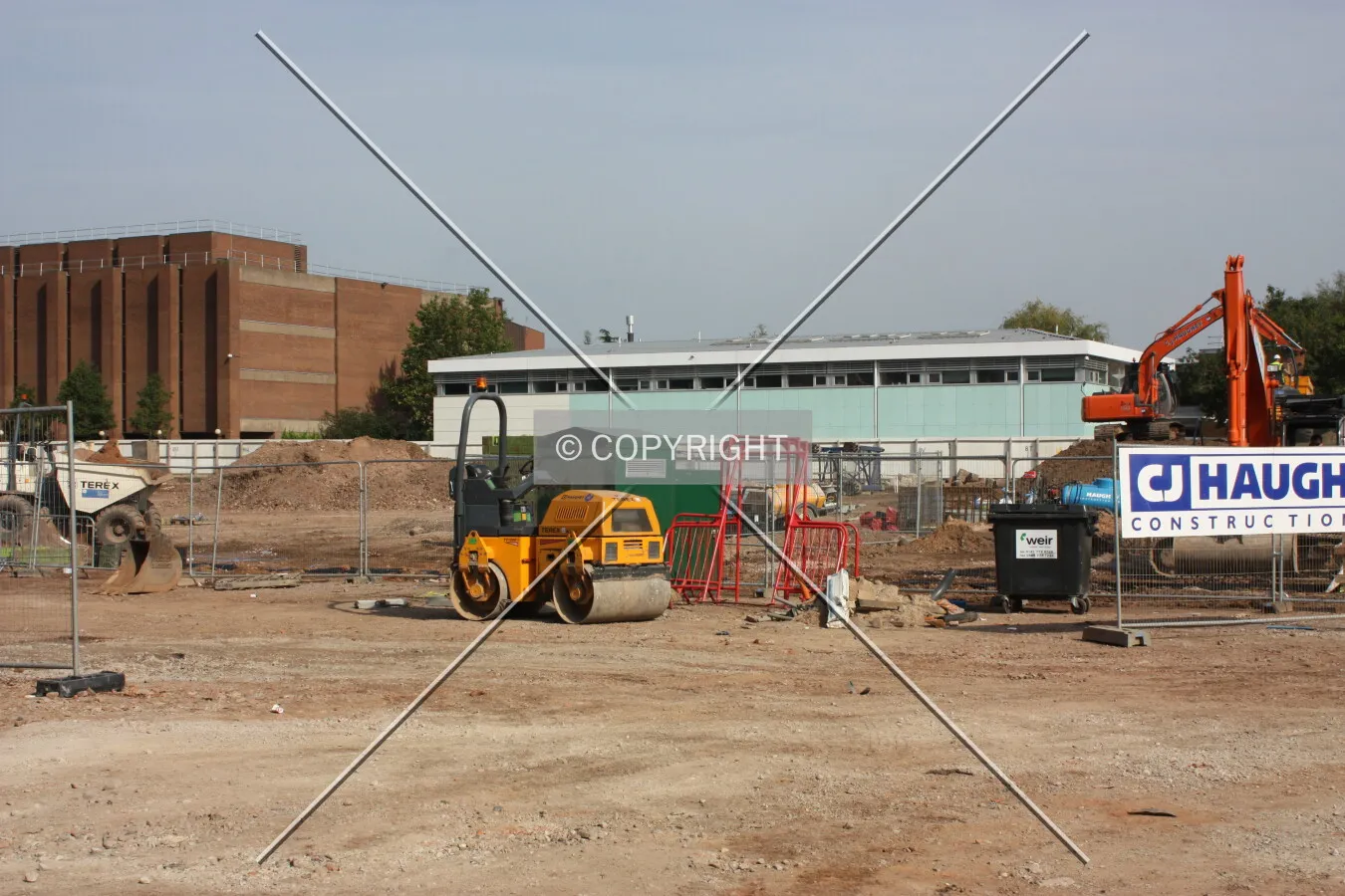 Looking across the site