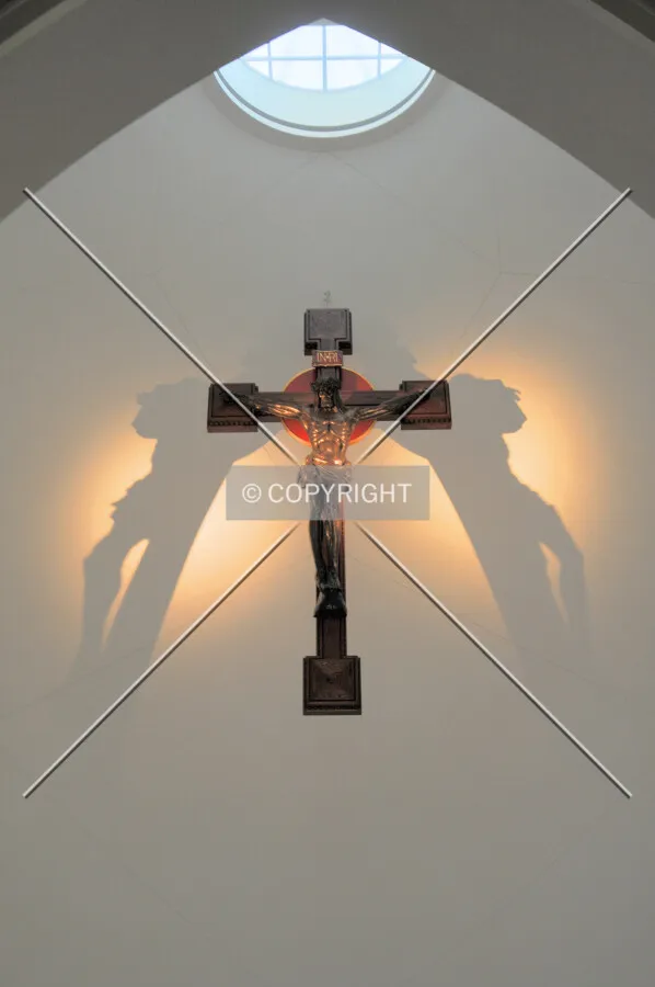 Looking up at the cross on the altar from the west