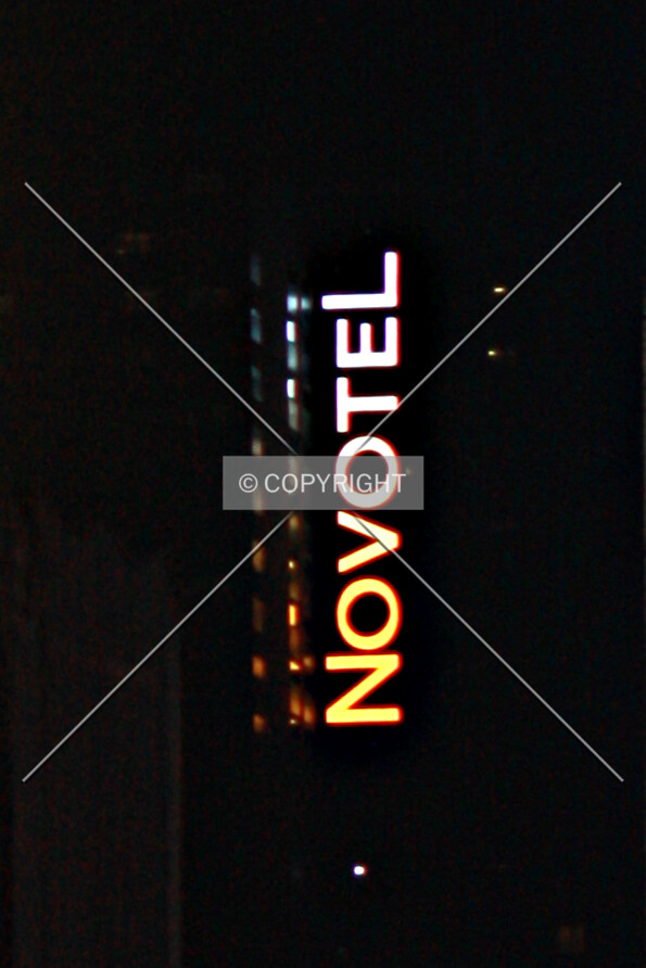Distant view of the Novotel sign from Times Square; April 26, 2014