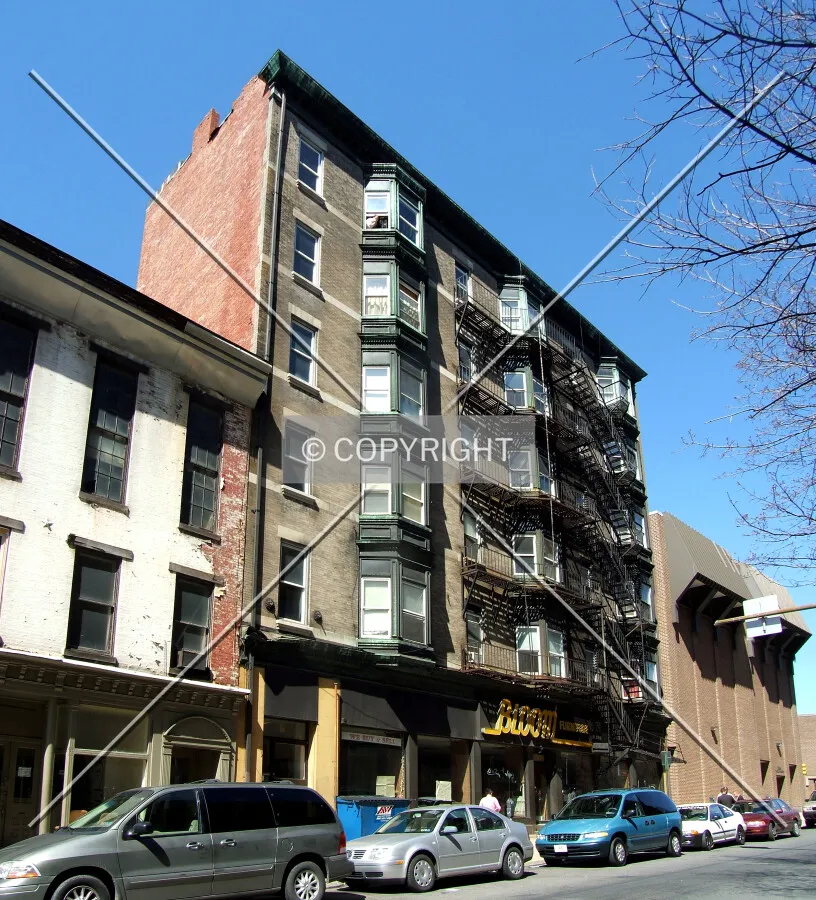 View from the southeast across 4th Street