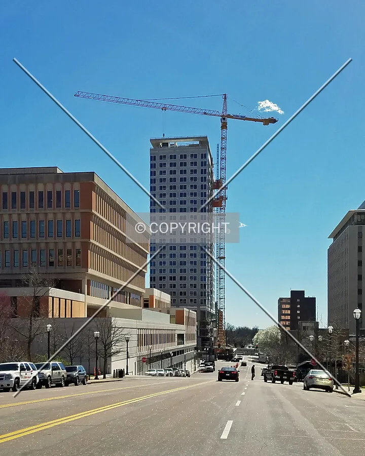 Distant view from the northwest during construction; March 7, 2017