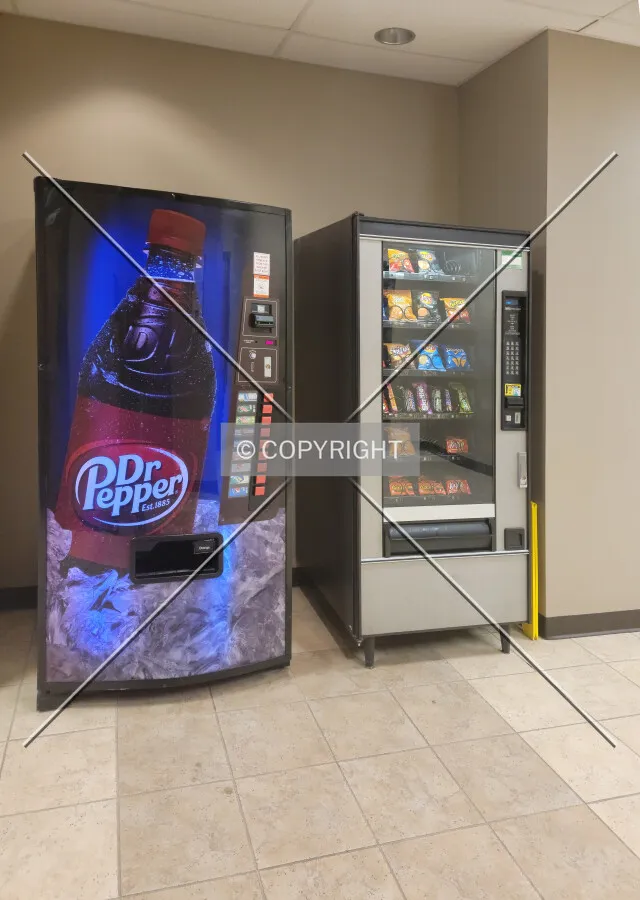 Vending machines across from the elevator; April 20, 2021