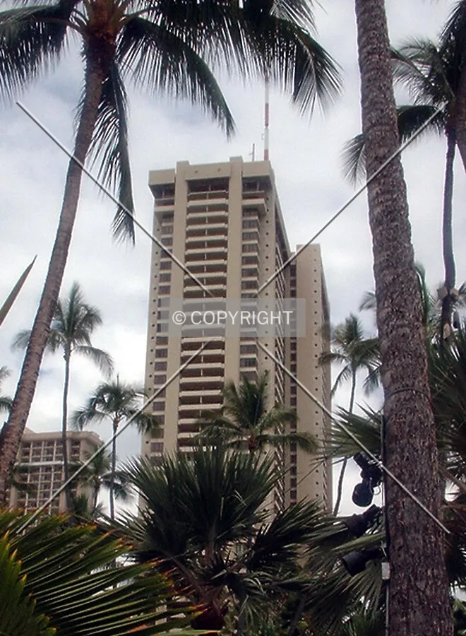 Narrow west facade from within the Hilton Hawaiian Village