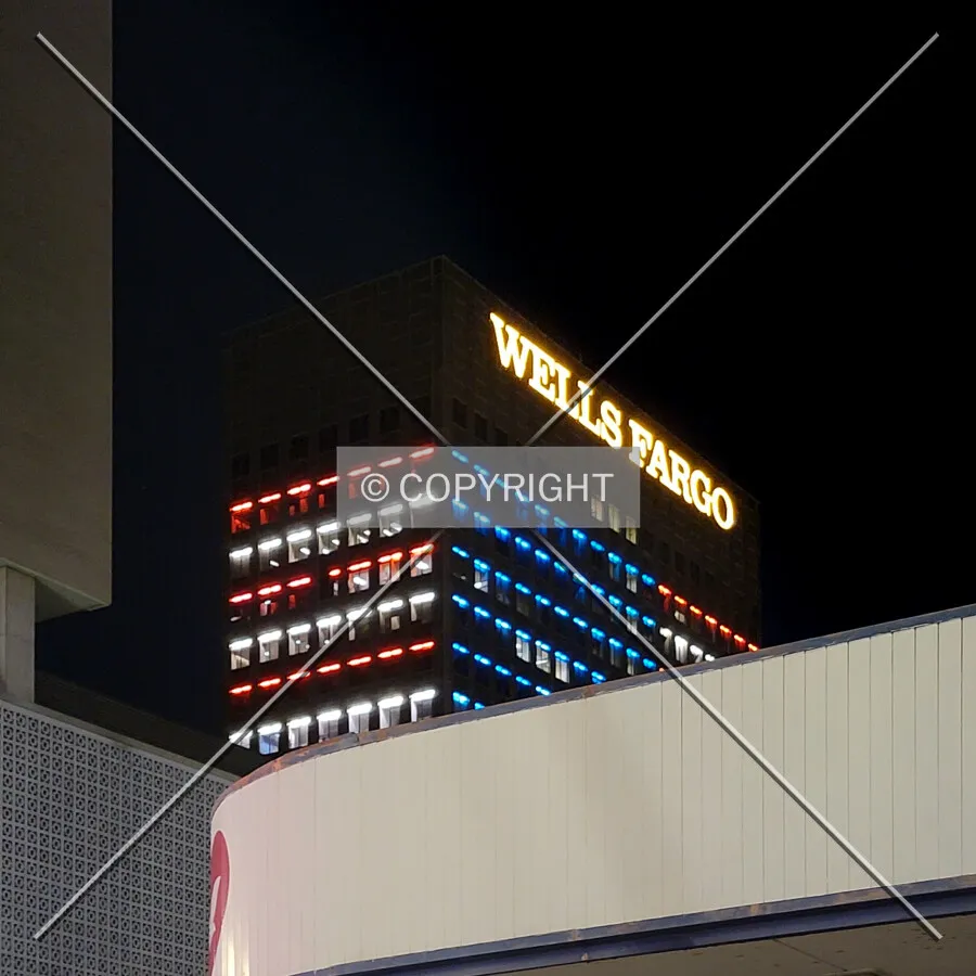 Upper floors from the northwest at night; November 15, 2021