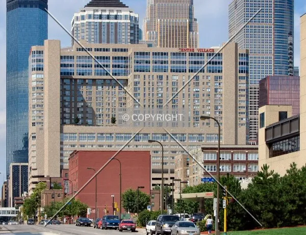 Distant view to the northwest along 8th Street South, the three tallest and Accenture rising behind