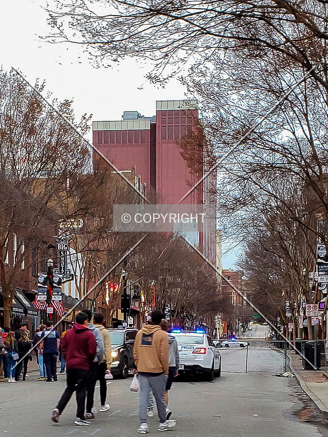 Distant southeast view along 2nd Avenue North after the Christmas Day 2020 bombing; January 2, 2021