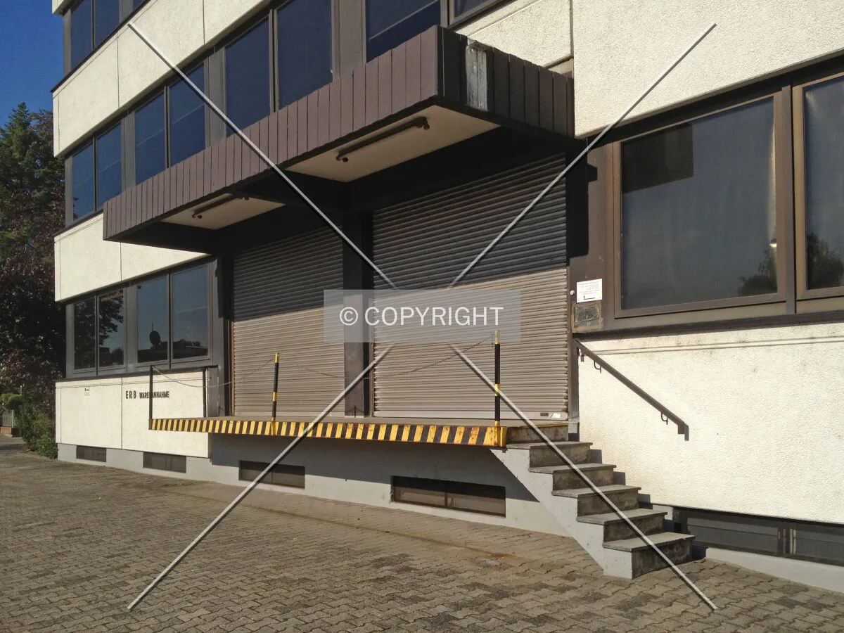 Two loading docks and one ramp for trucks to unload goods