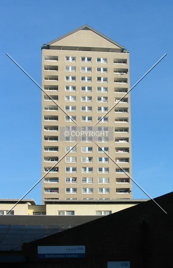 Looking up from Westferry Road