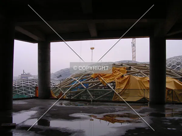 View to the roofing from inside the hotel tower