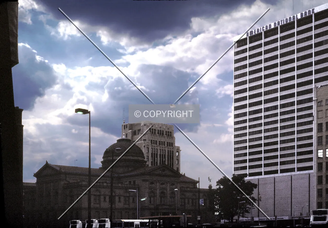 View from the southeast with the Old Courthouse, Old Kent, and City Center (American National Bank) Buildings