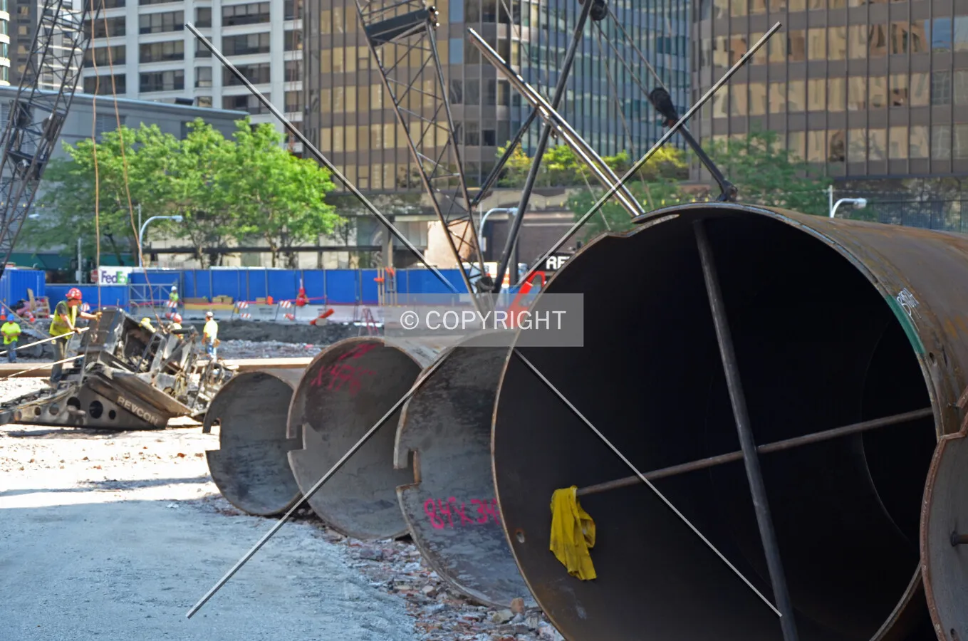 Staged caisson tops to hold back soil during drilling. August 24, 2013.