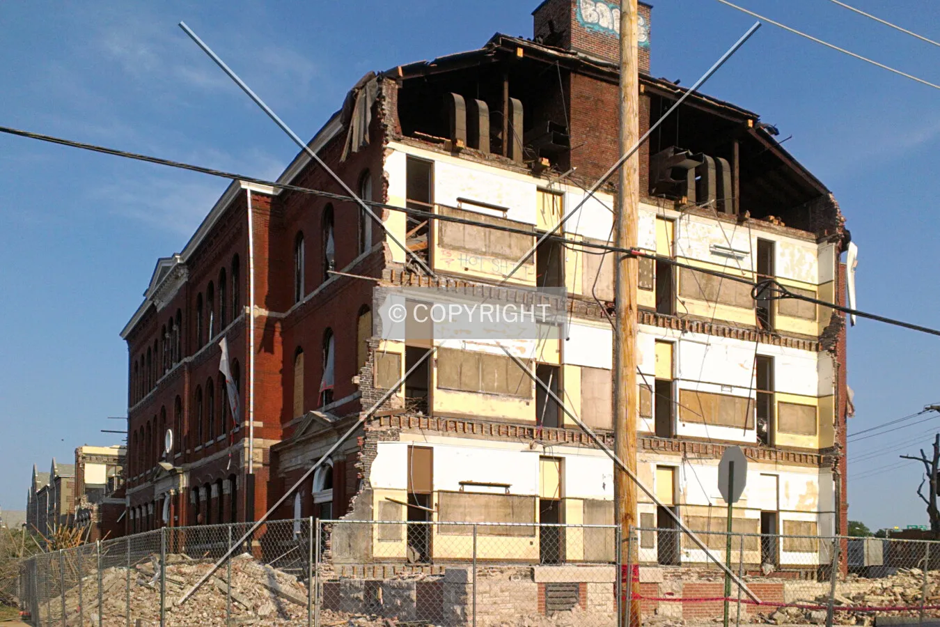 View from the northwest during demolition