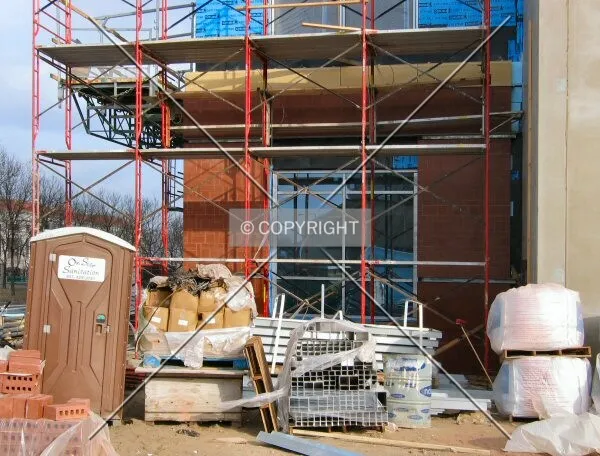 Facade installation at the northwest corner