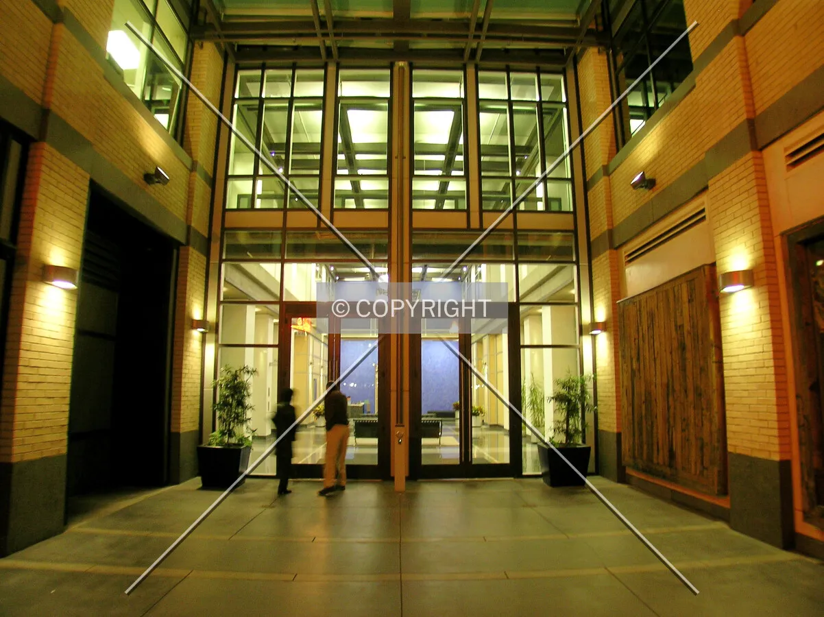 View of the entrance area at night