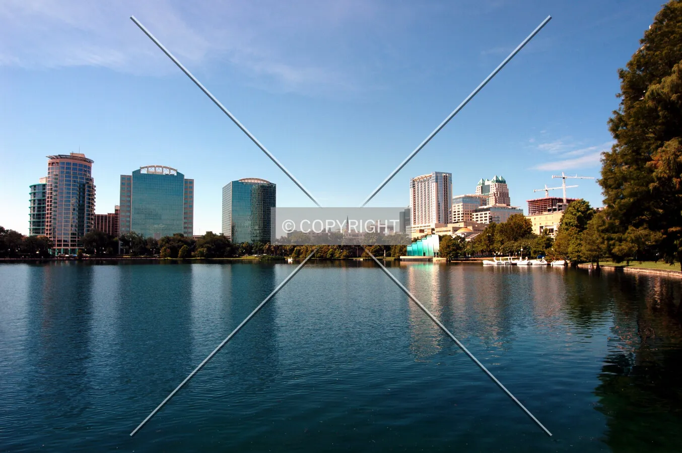 The skyline across Lake Eola