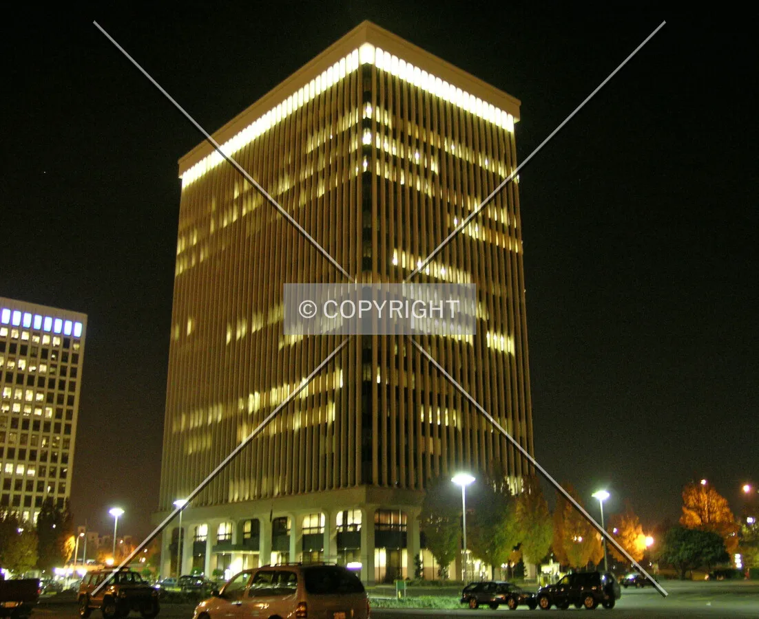 Northwestern view of the building at night