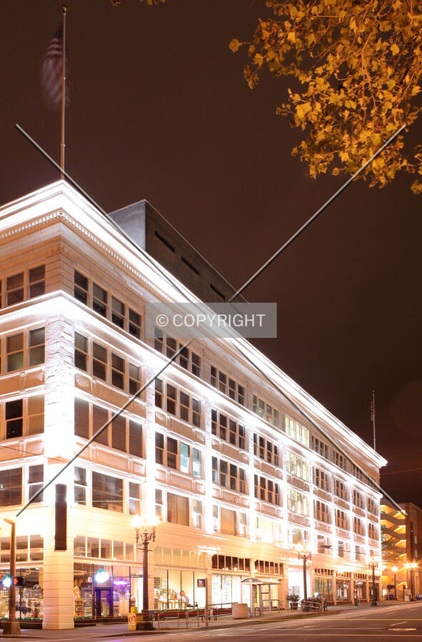 View of the western facade at night