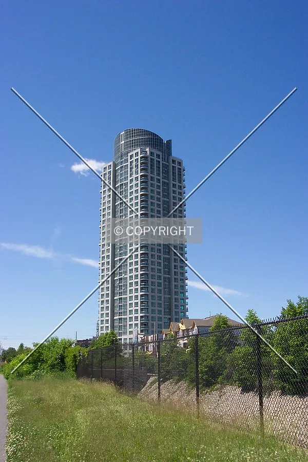 View of the tower and the unfinished homes at its base