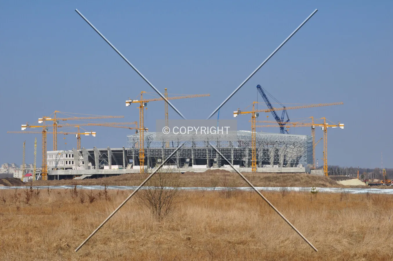 Construction site Lviv Stadium seen from the south