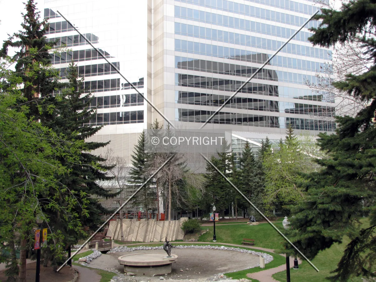 Base seen from nearby plaza