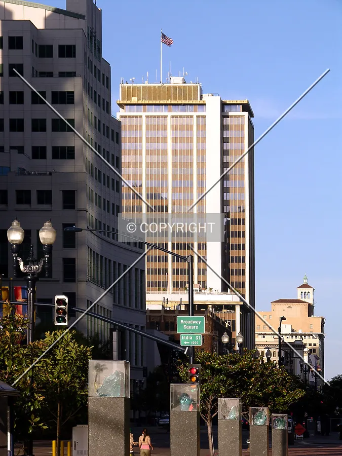 Distant view from the west along West Broadway