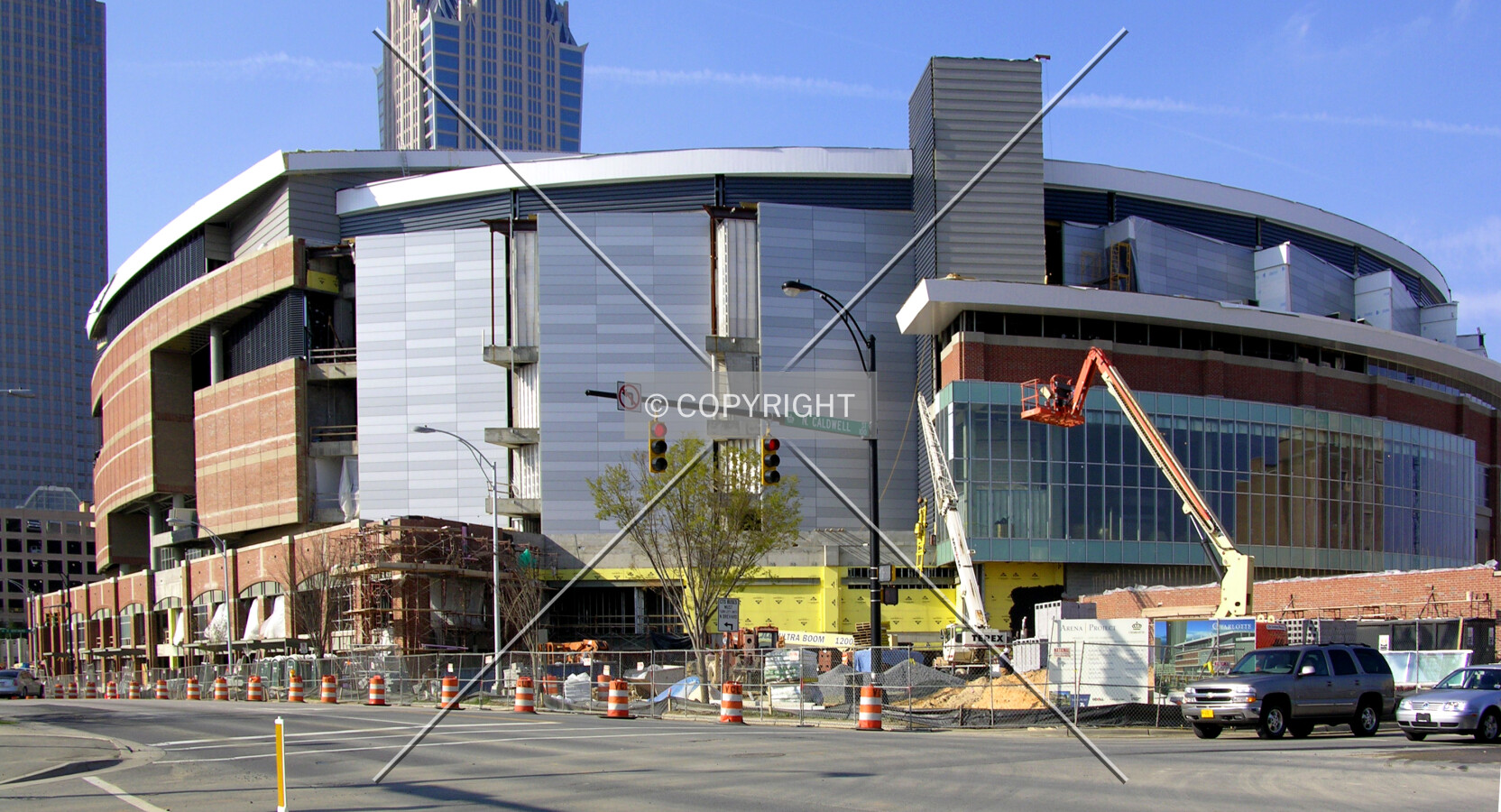 Looking northwest from the corner of Caldwell and Trade Streets
