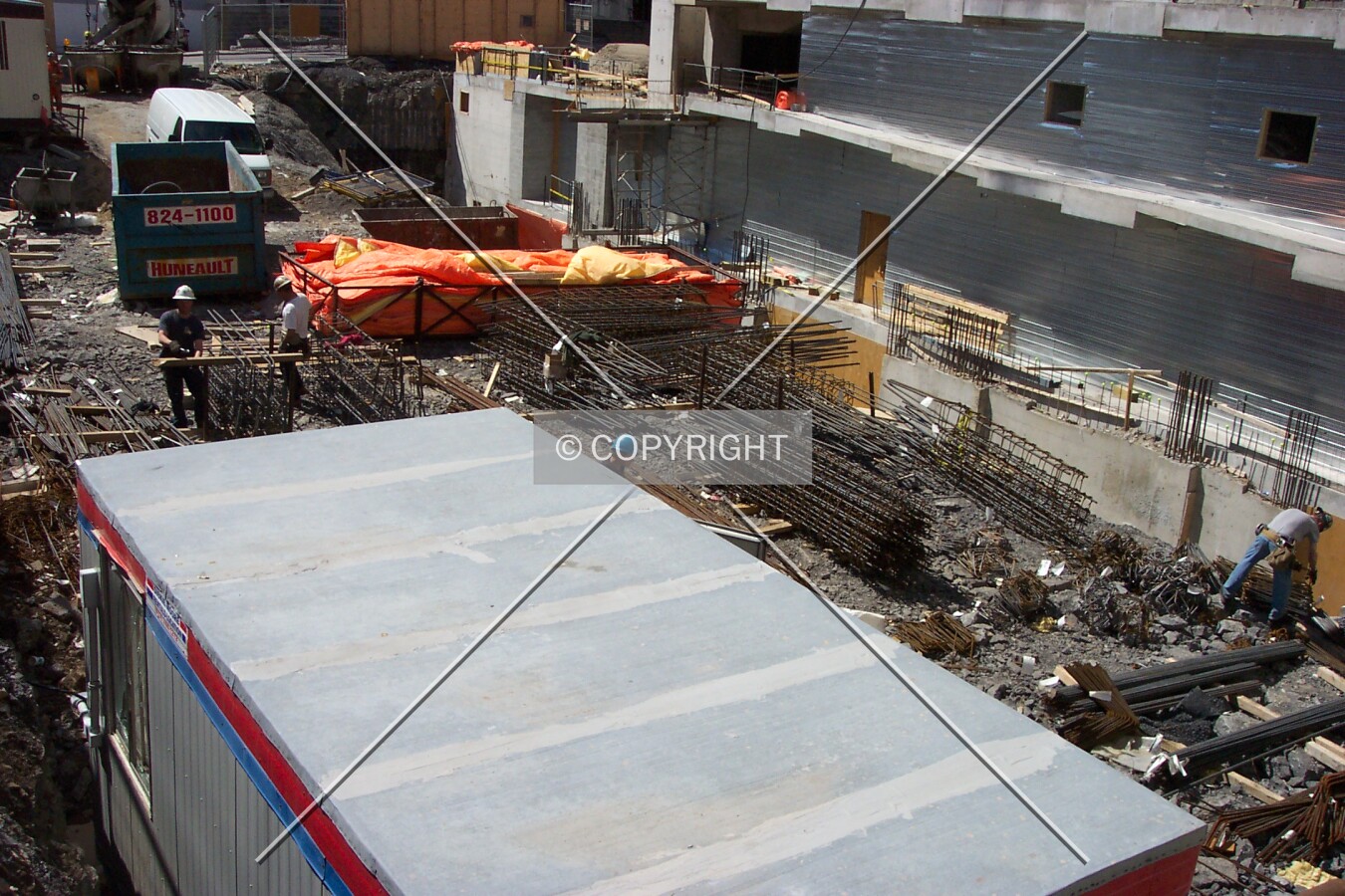Looking down into the construction site at the future underground parking garage